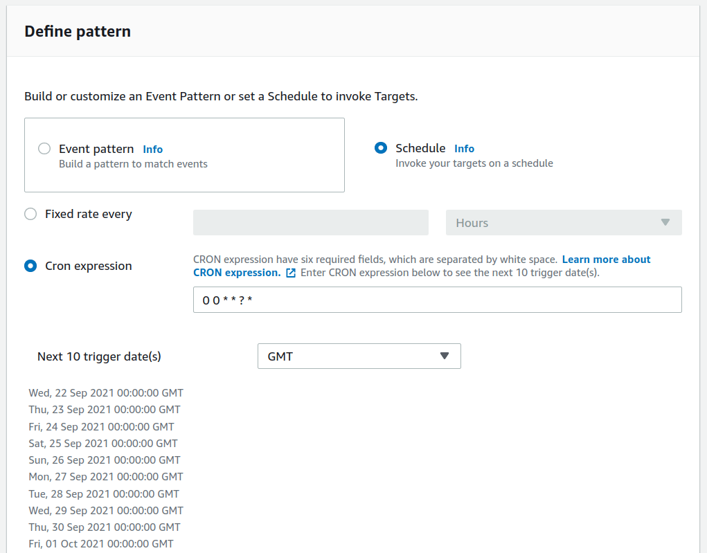 AWS CodeBuild - Setting up EventBridge schedule using cron expression